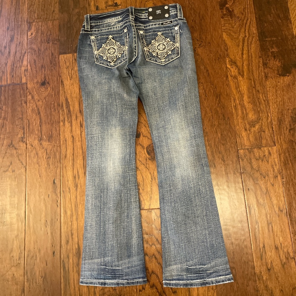 Miss Me Blue Boot Cut Jeans with Ornate Embellishments